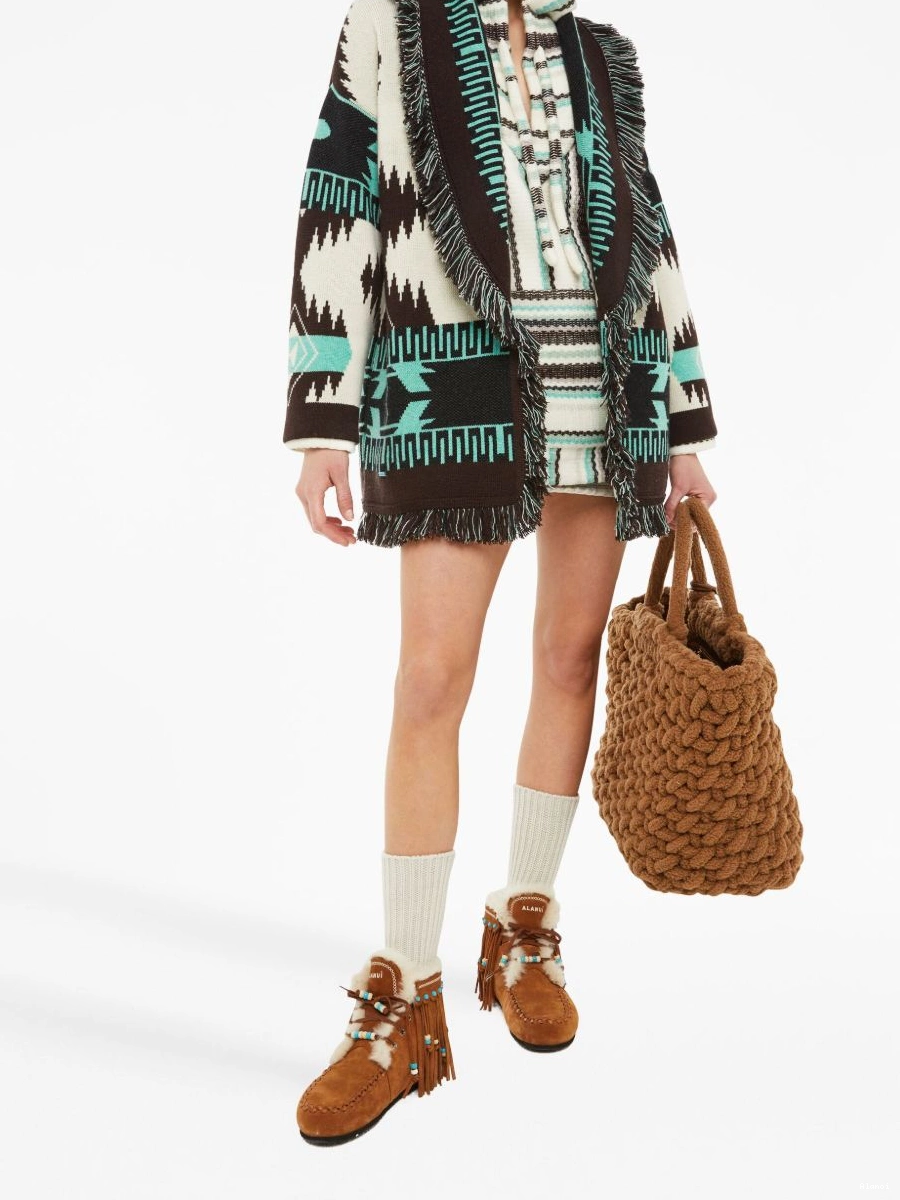 Affordable fringed Women cardigan Alanui Jacquard Icon 0816